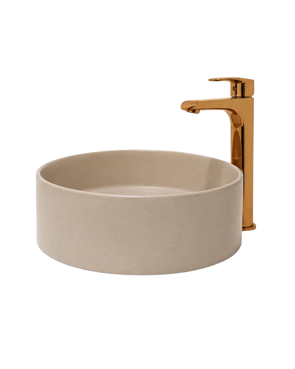 Lavamanos regenerativo de concreto beige de SLOW Soluciones de Reciclaje Textil. Diseño moderno y pulido