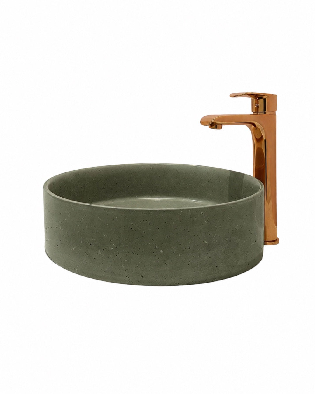 Lavamanos regenerativo de concreto en tono verde. Diseño artesanal de SLOW Soluciones de Reciclaje Textil.